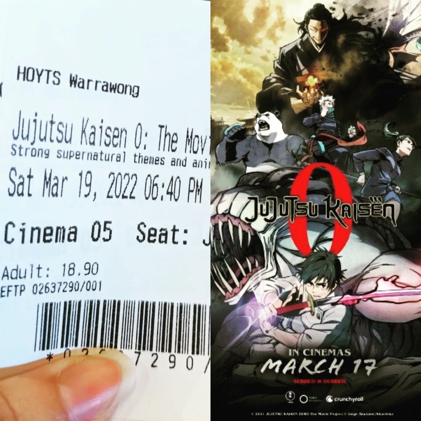 first movie in a theater since february 2020! 😁 had to go out of town because our local theater is closed... worth it to see anime on the big screen, though! #JujutsuKaisenZero #Anime #Movies